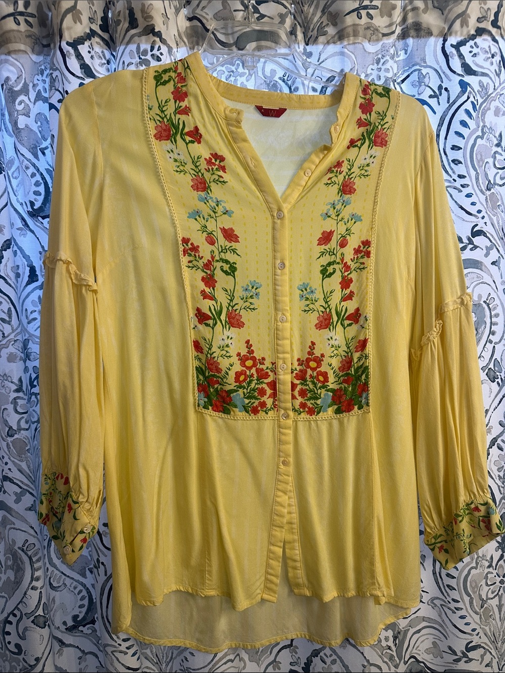 Yellow Floral Button-Front Women's Top